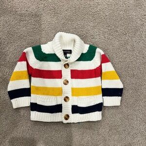 Hudson’s Bay Company Striped Knit Cardigan with Wooden Buttons